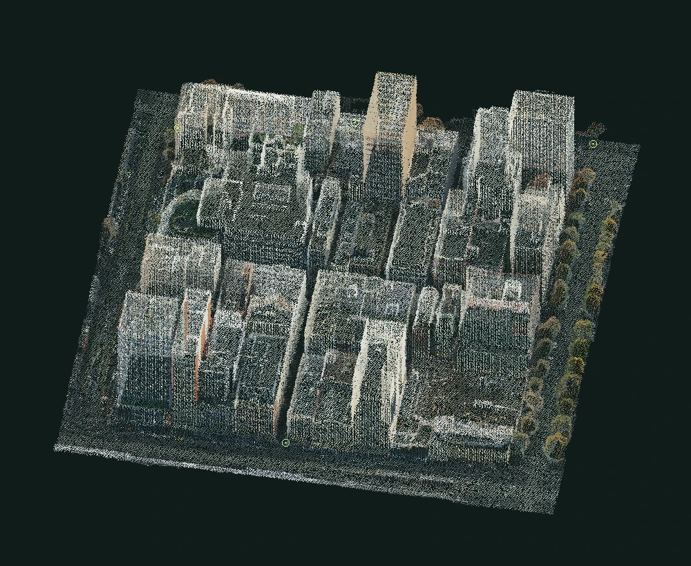 Melbourne city centre in natural colour, with survey-mark symbols
